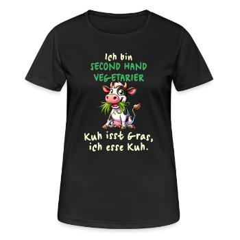 Second Hand Vegetarier – Lustiges Kuh-Design - Frauen T-Shirt atmungsaktiv - Schwarz - Vorne - AI Model Female 172 light (172cm)
