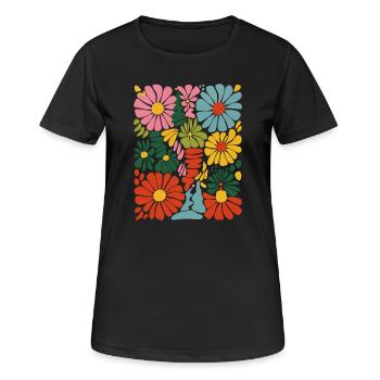 Lebendige blumige Explosion - Frauen T-Shirt atmungsaktiv - Schwarz - Vorne - AI Model Female 172 light (172cm)