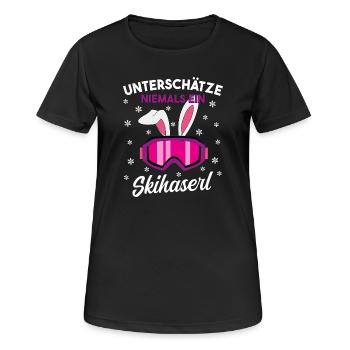 Unterschätze niemals ein Skihaserl - Frauen T-Shirt atmungsaktiv - Schwarz - Vorne - AI Model Female 172 light (172cm)