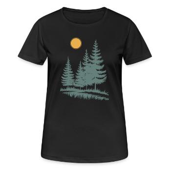 Sonnenbeschienene Kiefern-Silhouette - Frauen T-Shirt atmungsaktiv - Schwarz - Vorne - AI Model Female 172 light (172cm)