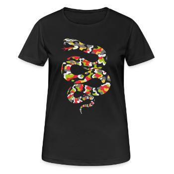 Lebendige Tarnschlange - Frauen T-Shirt atmungsaktiv - Schwarz - Vorne - AI Model Female 172 light (172cm)