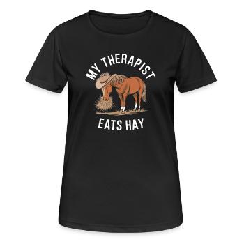 Mein Therapeut isst Heu - Frauen T-Shirt atmungsaktiv - Schwarz - Vorne - AI Model Female 172 light (172cm)