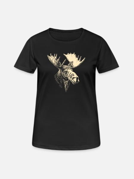 Elch Moose Elchbulle Geweih Hirsch Wilde Elche - Frauen T-Shirt atmungsaktiv - Schwarz