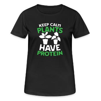 Keep calm plants have protein - Frauen T-Shirt atmungsaktiv - Schwarz - Vorne - AI Model Female 172 light (172cm)