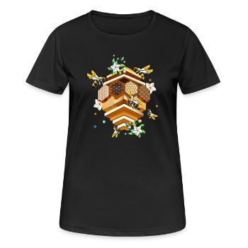 Ruche envahie par les abeilles et les pommiers en fleurs - T-shirt respirant Femme - noir - Devant - AI Model Female 172 light (172cm)