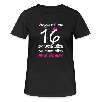 16e anniversaire Garçon Fille 16e anniversaire Digga J’ai 16 ans - T-shirt respirant Femme - noir - Devant - AI Model Female 172 light (172cm)