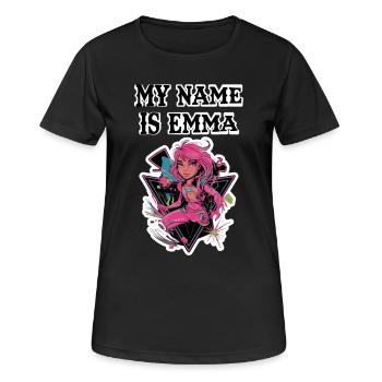 Mein Name ist Emma 2026 - Frauen T-Shirt atmungsaktiv - Schwarz - Vorne - AI Model Female 172 light (172cm)