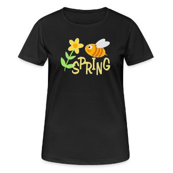 Fröhliche Bienchen mit Blumenmotiv - Frauen T-Shirt atmungsaktiv - Schwarz - Vorne - AI Model Female 172 light (172cm)