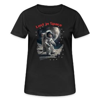 Lost in Space - Affe als Astronaut - Frauen T-Shirt atmungsaktiv - Schwarz - Vorne - AI Model Female 172 light (172cm)