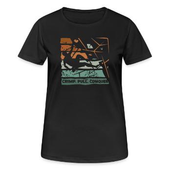 Bouldering – Crimping. Pull. Conquer. - Women's Breathable T-Shirt - black - Front - AI Model Female 172 light (172cm)