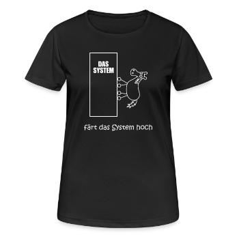 färt das system hoch, Pferd im IT-System, Netzwerk - Frauen T-Shirt atmungsaktiv - Schwarz - Vorne - AI Model Female 172 light (172cm)