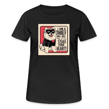 Pomeranian Dog "I am a thief" - Women's Breathable T-Shirt - black - Front - AI Model Female 172 light (172cm)