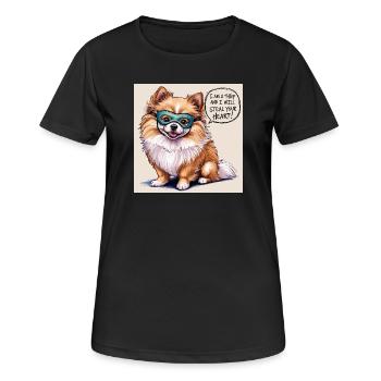 Pomeranian Dog "I am a thief" - Women's Breathable T-Shirt - black - Front - AI Model Female 172 light (172cm)