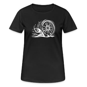 Jante de course avec flammes – Tribal Auto Design - T-shirt respirant Femme - noir - Devant - AI Model Female 172 light (172cm)