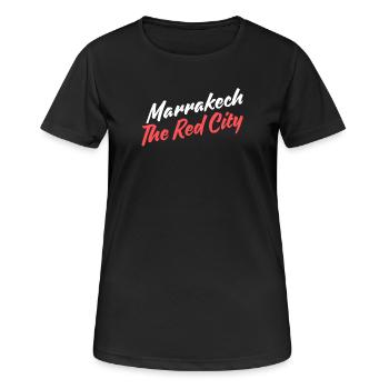 Marakech Die Rote Stadt Retro-Skript - Frauen T-Shirt atmungsaktiv - Schwarz - Vorne - AI Model Female 172 light (172cm)
