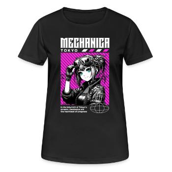 Mechanica Tokyo – Cyberpunk Anime Design - Frauen T-Shirt atmungsaktiv - Schwarz - Vorne - AI Model Female 172 light (172cm)
