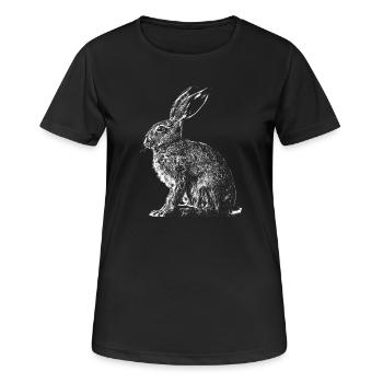 Hase / Feldhase / Häschen - Frauen T-Shirt atmungsaktiv - Schwarz - Vorne - AI Model Female 172 light (172cm)