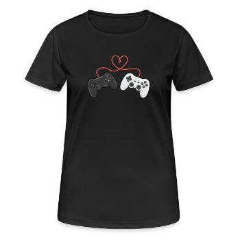 Herzverdrahtete Controller-Duo - Frauen T-Shirt atmungsaktiv - Schwarz - Vorne - AI Model Female 172 light (172cm)