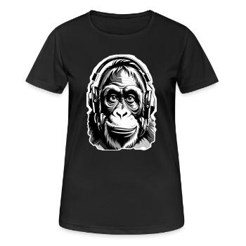 Musik Affe Gorilla mit Kopfhoerer als Geschenkidee - Frauen T-Shirt atmungsaktiv - Schwarz - Vorne - AI Model Female 172 light (172cm)