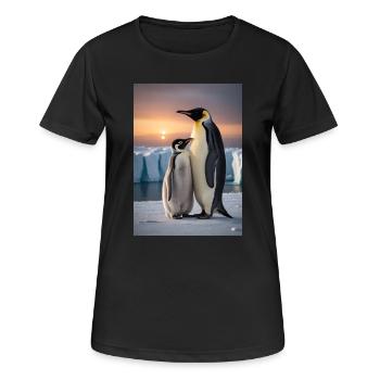 Pingouin avec son petit sur la banquise au pôle Sud - T-shirt respirant Femme - noir - Devant - AI Model Female 172 light (172cm)