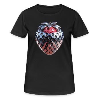 Futuristische Chrom Erdbeere - Frauen T-Shirt atmungsaktiv - Schwarz - Vorne - AI Model Female 172 light (172cm)