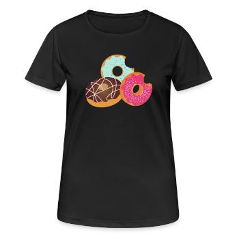 Donuts mit Biss – Süßes Trio mit Glasur & Streusel - Frauen T-Shirt atmungsaktiv - Schwarz - Vorne - AI Model Female 172 light (172cm)