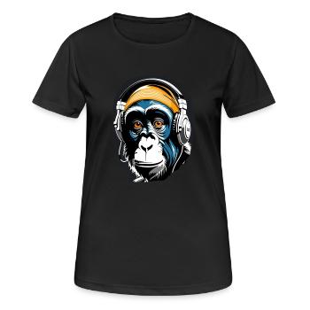 Musik Affe Schimpanse Kopfhoerer als Geschenkidee - Frauen T-Shirt atmungsaktiv - Schwarz - Vorne - AI Model Female 172 light (172cm)