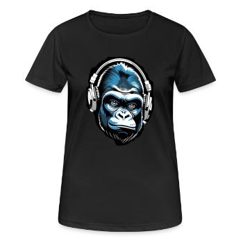 Musik Affe Gorilla mit Kopfhoerer als Geschenkidee - Frauen T-Shirt atmungsaktiv - Schwarz - Vorne - AI Model Female 172 light (172cm)