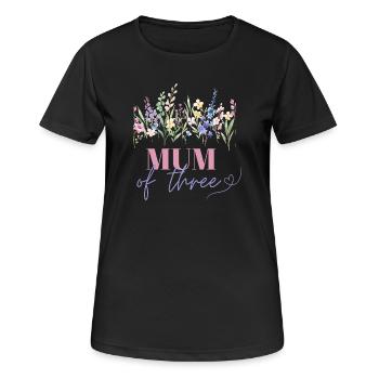 Mum of three - Frauen T-Shirt atmungsaktiv - Schwarz - Vorne - AI Model Female 172 light (172cm)