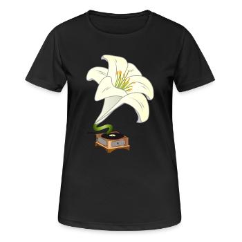 Le lys comme gramophone – Design floral nostalgique - T-shirt respirant Femme - noir - Devant - AI Model Female 172 light (172cm)