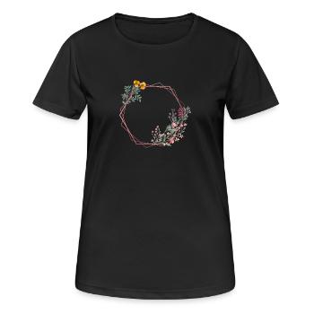 Sechseck mit Blumen verziert - Frauen T-Shirt atmungsaktiv - Schwarz - Vorne - AI Model Female 172 light (172cm)