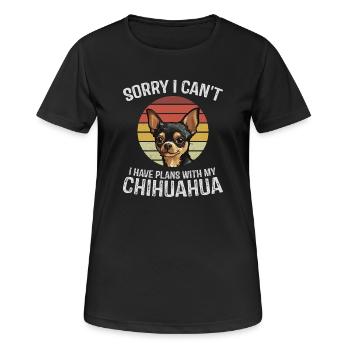 Playful Chihuahua with Retro Sunset - Women's Breathable T-Shirt - black - Front - AI Model Female 172 light (172cm)