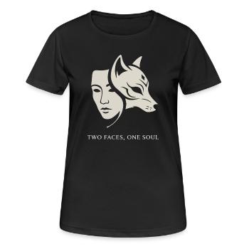 Double masque : Humain et Animal - Deux visages, une âme - T-shirt respirant Femme - noir - Devant - AI Model Female 172 light (172cm)