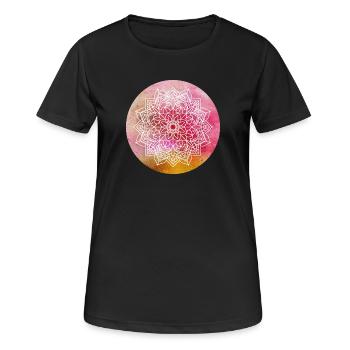 Yoga Mandala Concentration Rose Aquarelle Namaste - T-shirt respirant Femme - noir - Devant - AI Model Female 172 light (172cm)