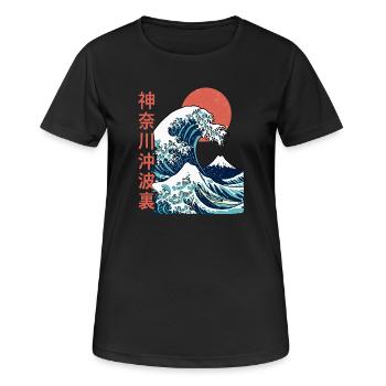 La grosse vague au large de Kanagawa - T-shirt respirant Femme - noir - Devant - AI Model Female 172 light (172cm)