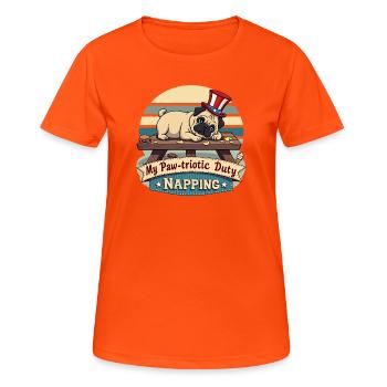 Sieste de carlin - T-shirt respirant Femme - orange néon - Devant - AI Model Female 172 dark (172cm)