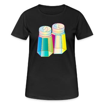 Salz & Pfeffer im Prisma-Glas – Farbenfrohe Würze - Frauen T-Shirt atmungsaktiv - Schwarz - Vorne - AI Model Female 172 light (172cm)