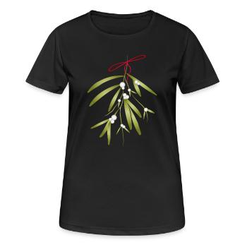 Festlich illustrierter Mistelzweig & weiße Beeren - Frauen T-Shirt atmungsaktiv - Schwarz - Vorne - AI Model Female 172 light (172cm)
