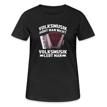 Akkordeon - Volksmusik lebt man - Volksmusiker - Frauen T-Shirt atmungsaktiv - Schwarz - Vorne - AI Model Female 172 light (172cm)