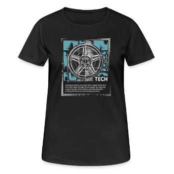 Schéma directeur des jantes – Roue d’esquisse technologique - T-shirt respirant Femme - noir - Devant - AI Model Female 172 light (172cm)
