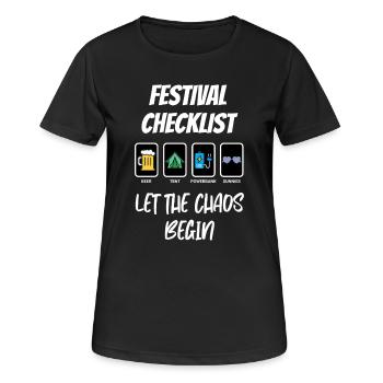 Festival Checklist – Let the Chaos Begin - Women's Breathable T-Shirt - black - Front - AI Model Female 172 light (172cm)