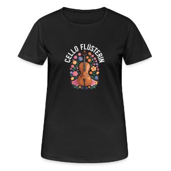 Cello Flüsterin mit Blumen Cellistin - Frauen T-Shirt atmungsaktiv - Schwarz - Vorne - AI Model Female 172 light (172cm)