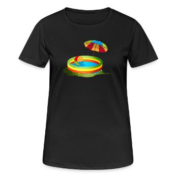 Buntes Planschbecken mit Sonnenschirm und Ball - Frauen T-Shirt atmungsaktiv - Schwarz - Vorne - AI Model Female 172 light (172cm)