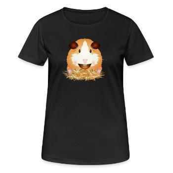 Lachendes Meerschweinchen im Stroh – Gute Laune - Frauen T-Shirt atmungsaktiv - Schwarz - Vorne - AI Model Female 172 light (172cm)