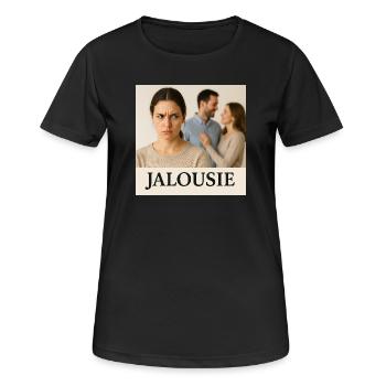 Jalousie - Frauen T-Shirt atmungsaktiv - Schwarz - Vorne - AI Model Female 172 light (172cm)
