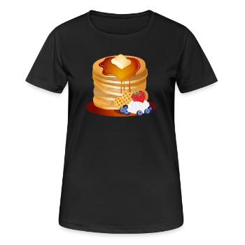 Pancakes Motif with Butter Flake and Maple Syrup - Women's Breathable T-Shirt - black - Front - AI Model Female 172 light (172cm)