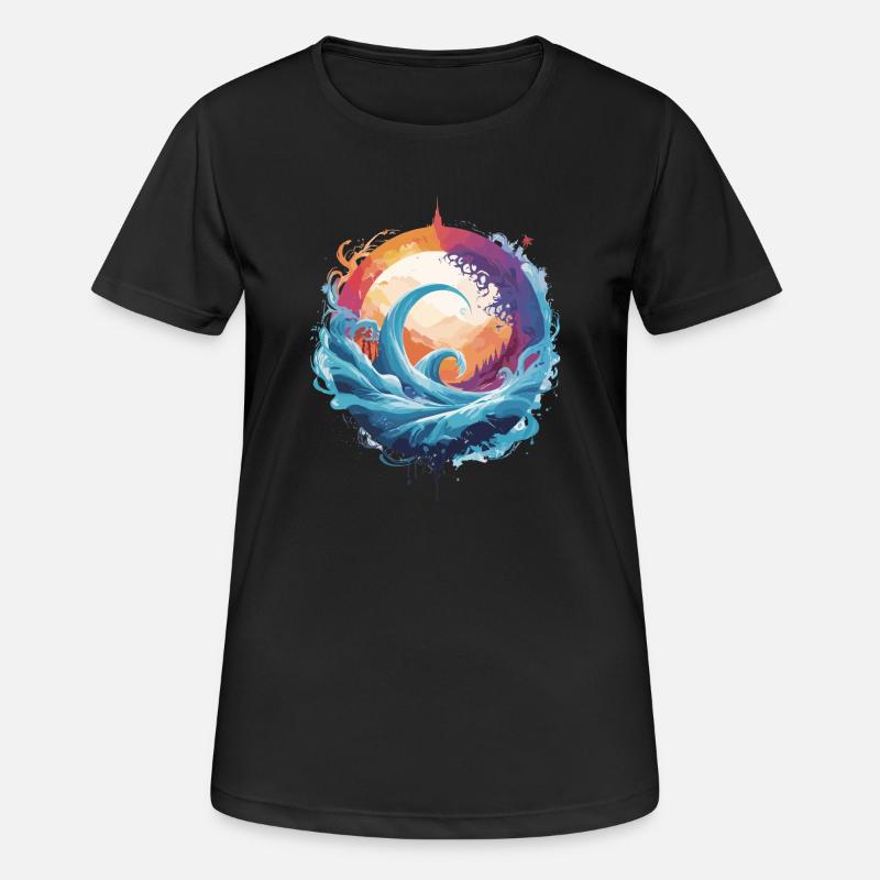 Dynamic wave and moon circle - Women's Breathable T-Shirt - black