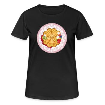 Goldene Waffeln mit Obst und Sahne Motiv - Frauen T-Shirt atmungsaktiv - Schwarz - Vorne - AI Model Female 172 light (172cm)