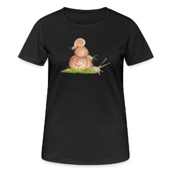 Weinbergschnecken auf Schneckenfamilien-Ausflug - Frauen T-Shirt atmungsaktiv - Schwarz - Vorne - AI Model Female 172 light (172cm)