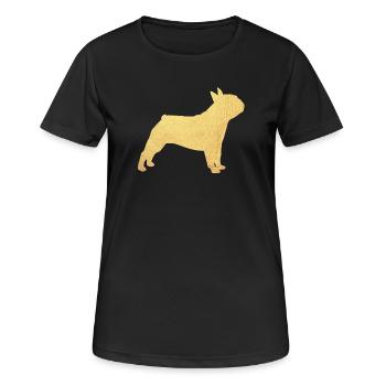Mops Gold Hund Tierliebe deluxe Gassi Wauwau Wuff - Frauen T-Shirt atmungsaktiv - Schwarz - Vorne - AI Model Female 172 light (172cm)